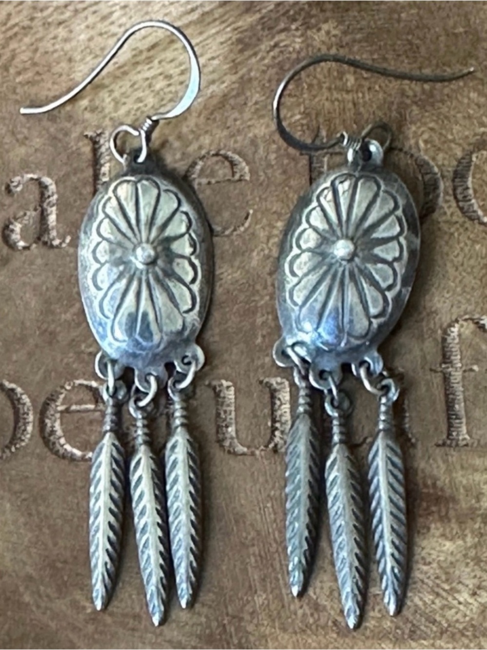 Sterling Floral Medallion Dangle Earrings in Silver